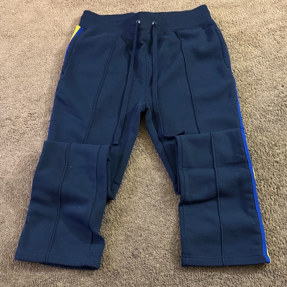 Men's Navy Blue Stacked Joggers w/ Yellow Stripe XL